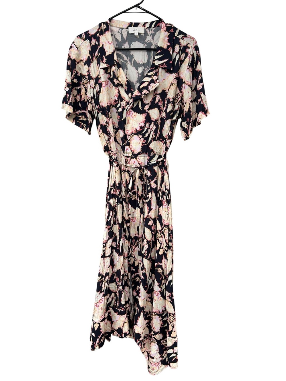 A.L.C. Emery Maritime Navy and Blush Floral High-Low Wrap Dress - Size 12 - Maxi - Picture 2 of 12
